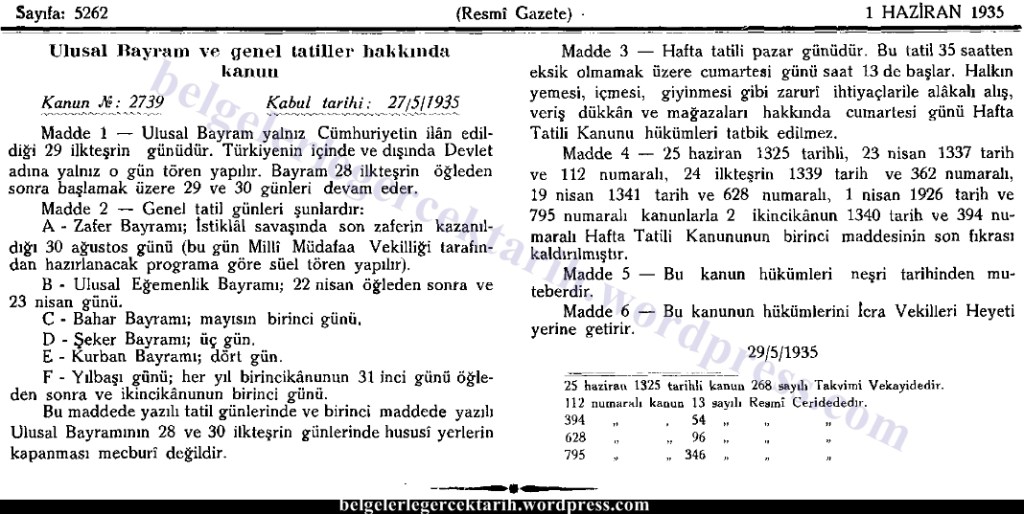Atatürk cuma tatili cuma günü tatili cuma namazi chp hakki kilic cuma günü pazar oldu belge resmi gazete 2
