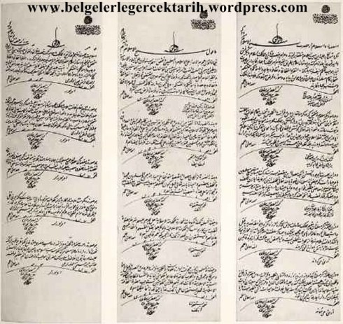 orijinal Cihad-i Ekber ilaninin soldan saga Türkce, Arapca ve Acemce metinleri halife hilafet