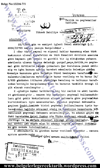 atatürk carsaf yasagi atatürk pece yasagi atatürk tesettür yasagi atatürk basörtüsü belge aydin