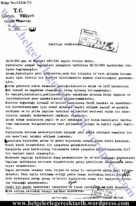 atatürk carsaf yasagi atatürk pece yasagi atatürk tesettür yasagi atatürk basörtüsü corum 20 agustos 1935
