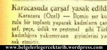 Karacasuda carsaf yasagi pece yasagi pestamal yasagi atatürk carsaf cumhuriyet gazetesi 13 eylül 1935