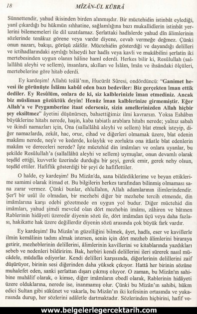 Abdülvehhab Sarani Imam Sarani Mizanül Kübra Dört hak mezhebin büyük fikih kitabi ve tasavvufi yorumlari sayfa 18