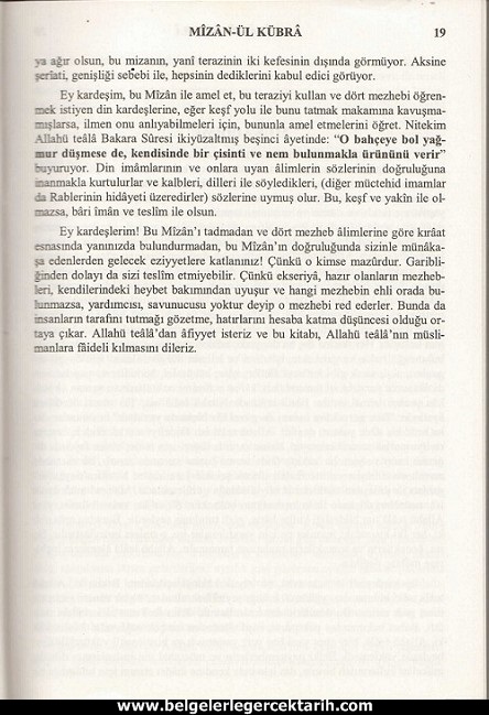 Abdülvehhab Sarani Imam Sarani Mizanül Kübra Dört hak mezhebin büyük fikih kitabi ve tasavvufi yorumlari sayfa 19