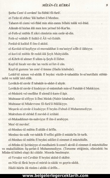 Abdülvehhab Sarani Imam Sarani Mizanül Kübra Dört hak mezhebin büyük fikih kitabi ve tasavvufi yorumlari sayfa 9