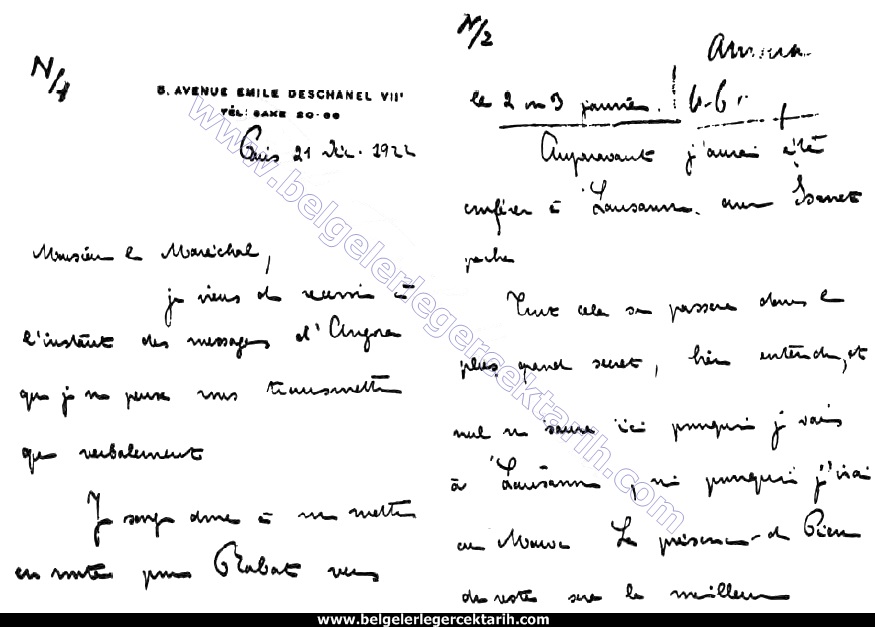 madam berthe gaulis m. kemal atatürk gaulis maresal lyautey mektup gaulis ajan 1