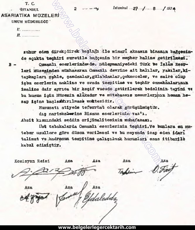 Ayasofya'nin müze olabilmesi için gerekli olan çalismalara dair komisyonun ilk raporu.