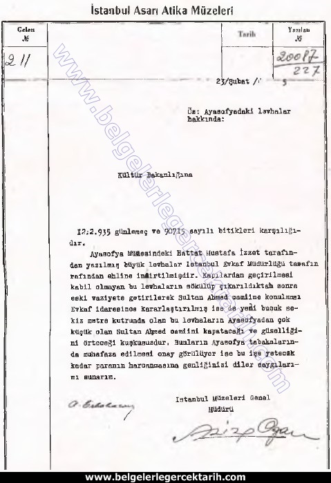 Mustafa Izzet levhalarinin indirilmesiyle ilgili yazi