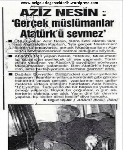aziz nesin atatürkü seviyorum diyen müslüman ya ahmaktir ya da sahtekardir, aziz nesin atatürk, aziz nesin ya ahmaktir ya da sahtekar, ahmet hakana cevap, ahmet hakan kadir misirogl