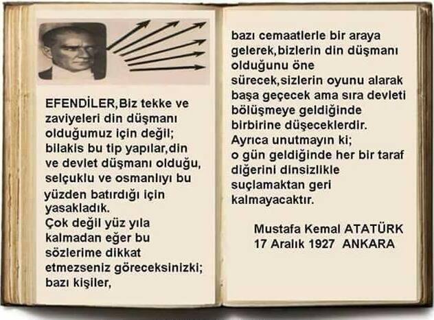 Atatürk-17-Aralık-1927-söz m. kemal atatürk cemaatler m. kemal cemaatler atatürk tarikatlar m. kemal tarikatlar din düsmani oldugumuz icin kapatmadik